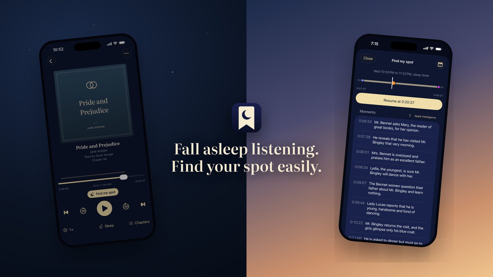 NightChapter at night and in the morning on two iPhones